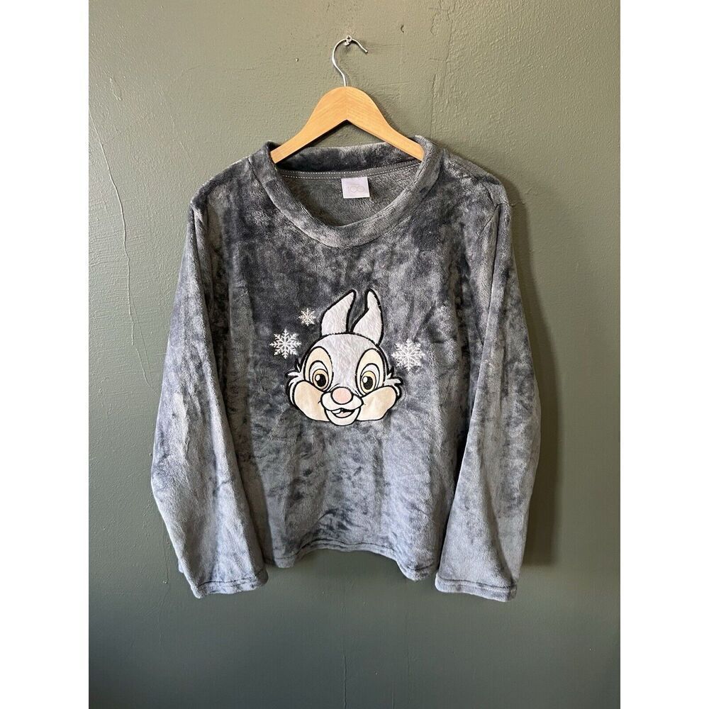 Disney Womens Gray Fleece Long Sleeve Pullover Thumper Bambi Sweater sz 2X